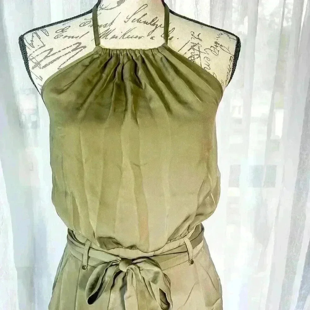 Dynamite Size XS olive green halter neck romper zip back pockets/belted - Picture 2 of 10